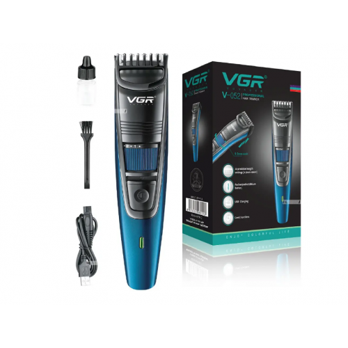 Машинка триммер для стрижки волосся та бороди акумуляторна з насадками VGR USB 5W Blue V-052