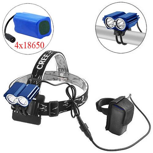 Велоліхтар + на лоб F09-2T6, посилений 4х18650, ЗУ 220V, велокріплення, Box