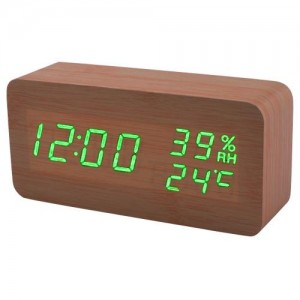 Годинник мережевий VST-862S-4 зелений, (корпус коричневий) температура, вологість, USB