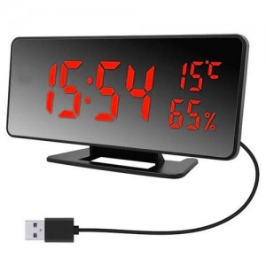 Годинник мережевий VST-888Y-1, червоний, температура, вологість, USB