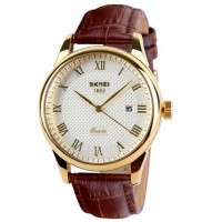 Годинники наручні 9058LGDWTBN-B SKMEI, GOLD CASE BROWN BAND WHITE DAIL (MEN)