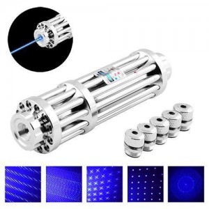 Ліхтар-лазер синій YX-B017, 2x16340, ЗУ 220V, 5 насадок, Box