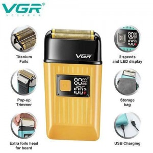 Електробритва VGR V-357 GOLD шейвер для сухого та вологого гоління, Waterproof IPX6, висувний триммер, LED Display, дод. леза