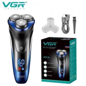 Електробритва VGR V-387 для чоловіків, роторна для вологого та сухого гоління, IPX6, LED Display, висувний триммер