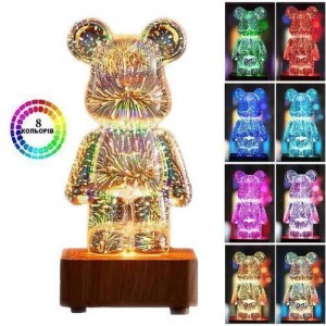 Нічник 3D Bearbrick Ведмедик KX197 8 кольорів, RGB+Warm Light