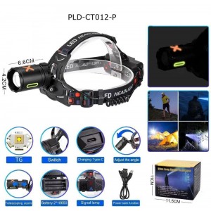 Ліхтар налобний NIGHT VISION FLUORESCENCE CT012-P-TG, 2x18650, Type-C, signal light, zoom, Box Ліхтар налобний NIGHT VISION FLUORESCENCE CT012-P-TG, 2x18650, Type-C, signal light, zoom, Box
