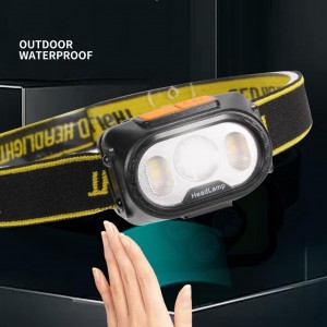 Ліхтар налобний 2303-XPE+4SMD(yellow+red), Motion Sensor, Li-Ion аккум., ЗУ Type-C, Box