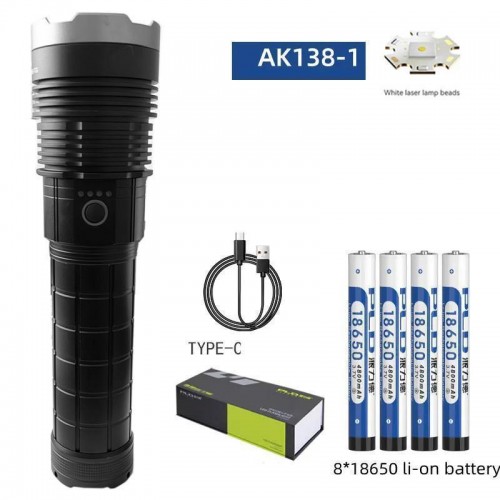 Ліхтар AK138-1 WHITE LASER LED PM60-TG, 8x18650 3.7V, power bank, індикація заряду, ЗУ Type-C, zoom, Box