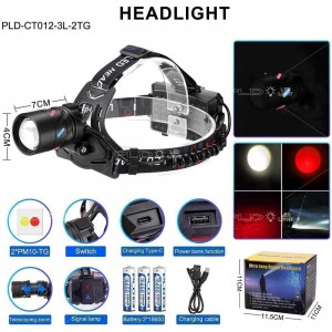 Ліхтар налобний NIGHT VISION FLUORESCENCE CT012-3L-2TG(white+red), 3x18650, Type-C, zoom, Box Ліхтар налобний NIGHT VISION FLUORESCENCE CT012-3L-2TG(white+red), 3x18650, Type-C, zoom, Box