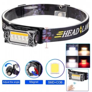 Ліхтар налобний YY-19С-5SMD+COB(white+yellow+red), Motion Sensor, Li-Ion акумулятор, ЗУ Type-C, магніт, Box