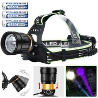 Ліхтар налобний PLD-A12-2PM10-2TG(WHITE+BLUE), 3x18650, power bank, індикація заряду, ЗУ Type-C, zoom, Box