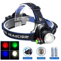 Ліхтар налобний PLD-V9-F-4XPE(RGB), 2x18650, ЗУ Type-C, zoom, Box