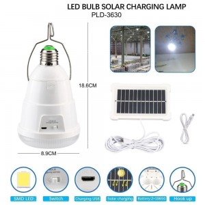 Світлодіодна LED лампочка з акумулятором FA-3630, 28W, E27, 2x18650, сонячна панель, гачок, ЗУ microUSB Світлодіодна LED лампочка з акумулятором FA-3630, 28W, E27, 2x18650, сонячна панель, гачок, ЗУ microUSB