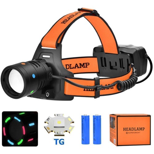 Ліхтар налобний NIGHT VISION FLUORESCENCE BL-T210-TG, 2x18650, 1 режим, ЗУ Type-C, zoom