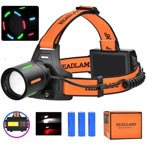 Ліхтар налобний NIGHT VISION FLUORESCENCE BL-T67-TG+COB(white+red), 3x18650, 1 режим, power bank, ЗУ Type-C, zoom