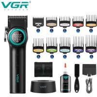 Акумуляторна машинка для стриження (clipper) VGR V-001 BLACK, 10 насадок, 9000 RPM, 4600 mAh, LED light, LED display