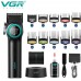 Акумуляторна машинка для стриження (clipper) VGR V-001 BLACK, 10 насадок, 9000 RPM, 4600 mAh, LED light, LED display