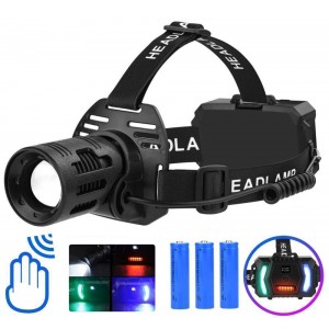 Ліхтар налобний CARBON BL-2322-TG+3LED(white+red+blue+green), Motion Sensor, 3x18650, ЗУ Type-C, zoom Ліхтар налобний CARBON BL-2322-TG+3LED(white+red+blue+green), Motion Sensor, 3x18650, ЗУ Type-C, zoom