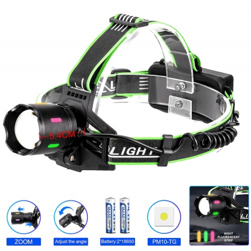Ліхтар налобний NIGHT VISION FLUORESCENCE PLD-903-TG, 1 РЕЖИМ, 2x18650, ЗП Type-C, zoom