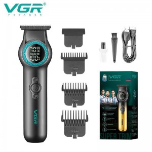 Тример VGR V-990 GREEN, 3 насадки, керамічне лезо, TURBO режим, регулювання потужності 7000-8000 RPM, LED light, LED display