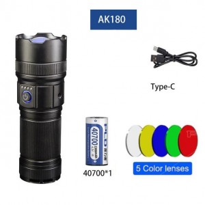 Ліхтар AK180 WHITE LASER LED PM30-TG, 1х40700, power bank, ЗУ Type-C, zoom, 5 фільтрів