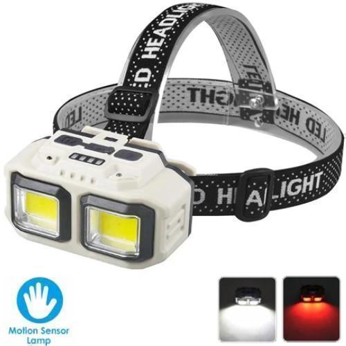 Ліхтар налобний HX-816S-2COB(white+red), Motion Sensor, Waterproof, 1x18650, ЗП Type-C, Box