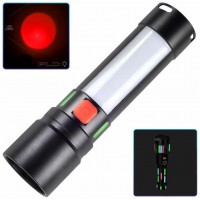 Ліхтар 611-TG+COB(white+red), Li-Ion акумулятор, ЗУ Type-C, zoom