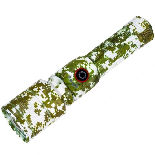 Ліхтар PLD-AK132M WHITE LASER LED PM10-TG camouflage, 1х18650, power bank, індикація заряду, ЗУ Type-C, zoom, Box
