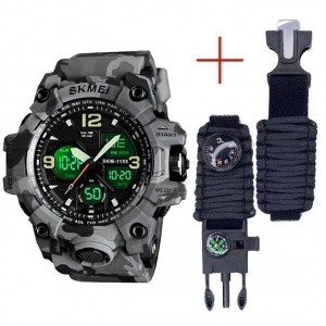 Годинники наручні 1155BCMGY SKMEI, GRAY CAMO + Ремінець PARACORD, BLACK, 18 мм Годинники наручні 1155BCMGY SKMEI, GRAY CAMO + Ремінець PARACORD, BLACK, 18 мм