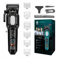 Акумуляторна машинка для стрижки (clipper) VGR V-600 BLACK, 6 насадок, регулятор висоти, LED display, 7000 RPM