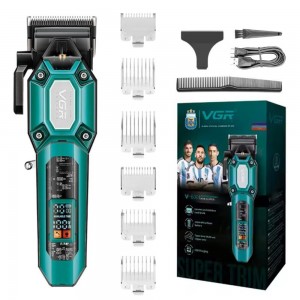 Акумуляторна машинка для стрижки (clipper) VGR V-600 GREEN, 6 насадок, регулятор висоти, LED display, 7000 RPM Акумуляторна машинка для стрижки (clipper) VGR V-600 GREEN, 6 насадок, регулятор висоти, LED display, 7000 RPM