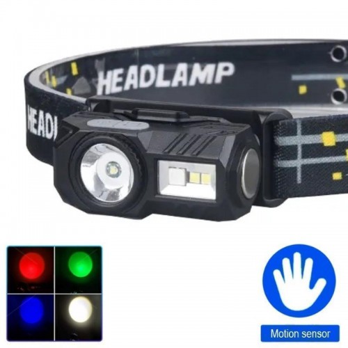Ліхтар налобний  T131-XPE+3SMD(red+green+blue+UV), Motion Sensor, Li-Ion акумулятор, магніт, кліпса, ЗУ Type-C, Box