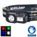 Ліхтар налобний  T131-XPE+3SMD(red+green+blue+UV), Motion Sensor, Li-Ion акумулятор, магніт, кліпса, ЗУ Type-C, Box
