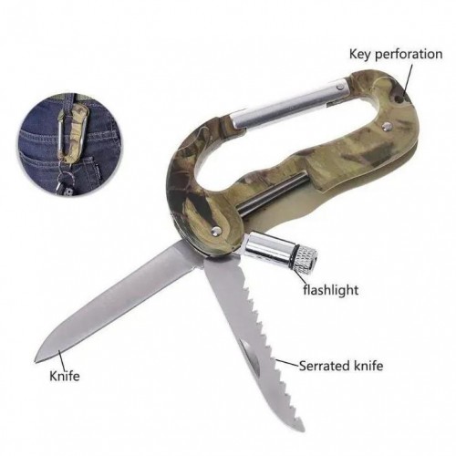 Тактичний ніж Traveler A-08 кемпінг, альпіністський карабін, гачок, LED ліхтарик