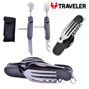 Багатофункціональний набір для кемпінгу 6 в 1 із нержавіючої сталі A-106 Black/Blue