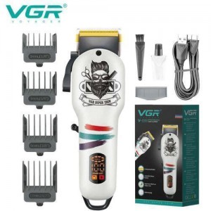 Акумуляторна машника для стриження (clipper) VGR V-699 WHITE, 4 насадки, LED display Акумуляторна машника для стриження (clipper) VGR V-699 WHITE, 4 насадки, LED display