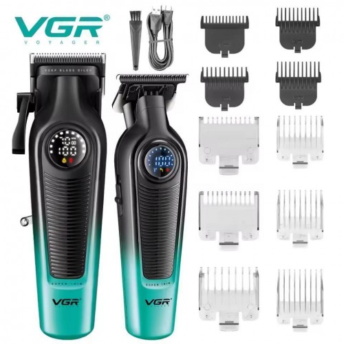 Комплект VGR 2 в 1 V-196&996 GREEN, акумуляторна машинка для стрижки (clipper) та триммер