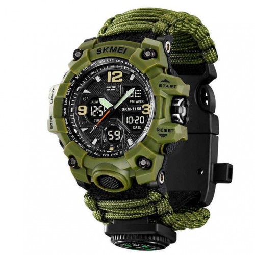 Годинники наручні 1155BAG SKMEI PARACORD, ARMY GREEN, Compass, термометр, свисток, кресало