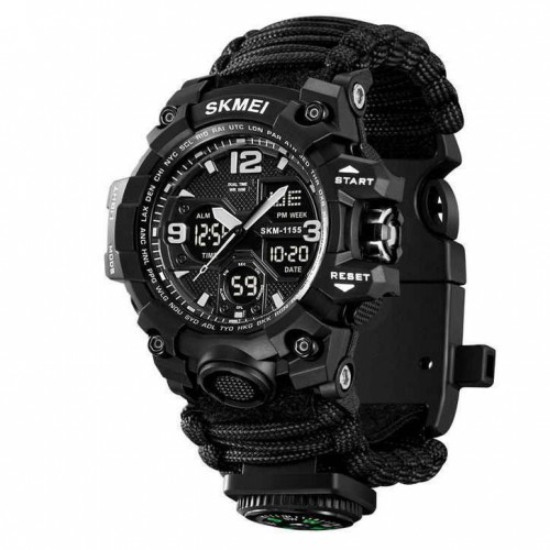 Годинники наручні 1155BKBK SKMEI PARACORD, BLACK, Compass, термометр, свисток, кресало