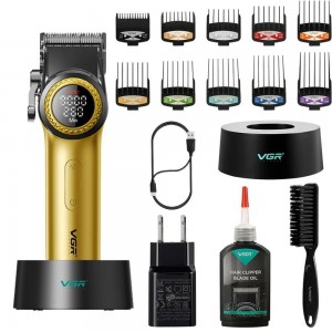 Акумуляторна машинка для стриження (clipper) VGR V-001 GOLD, 10 насадок, 9000 RPM, 4600 mAh, LED light, LED display Акумуляторна машинка для стриження (clipper) VGR V-001 GOLD, 10 насадок, 9000 RPM, 4600 mAh, LED light, LED display