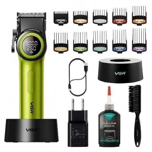 Акумуляторна машинка для стриження (clipper) VGR V-001 GREEN, 10 насадок, 9000 RPM, 4600 mAh, LED light, LED display Акумуляторна машинка для стриження (clipper) VGR V-001 GREEN, 10 насадок, 9000 RPM, 4600 mAh, LED light, LED display