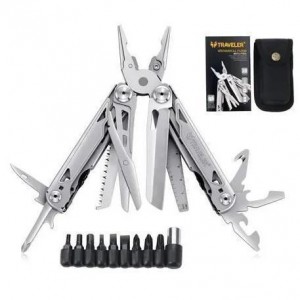 Мультитул тактичний Traveler MQ064DG Silver 28 в 1, комплект біт, з чохлом, з плоскогубцями 16,2 см