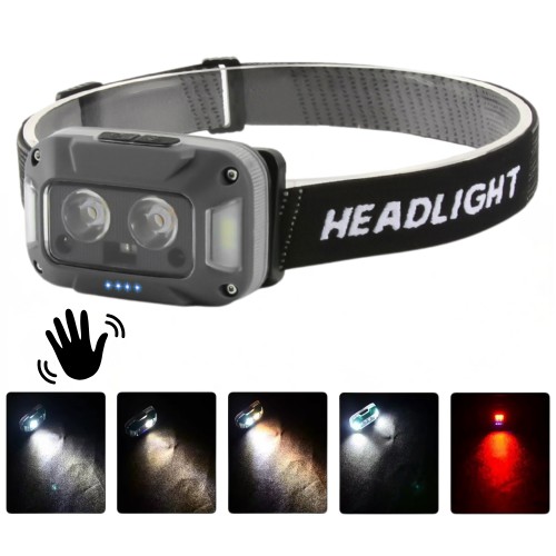 Ліхтар налобний WH-0218-XPG(White+Yellow)+SMD(Red), Motion Sensor, Li-Ion акумулятор, ЗП Type-C