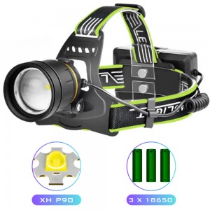 Ліхтар налобний  BL-A12-3-P90, Power Bank, 3x18650, zoom, ЗП Type-C, Box