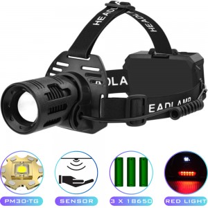 Ліхтар налобний CARBON BL-2322-TG+3LED(White+Red+Blue+Green), Motion Sensor, 3x18650, ЗП Type-C, zoom