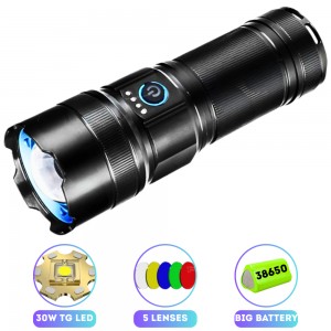 Ліхтар AK180 WHITE LASER LED PM30-TG, 1х38650, Power Bank, ЗП Type-C, zoom, 5 фільтрів