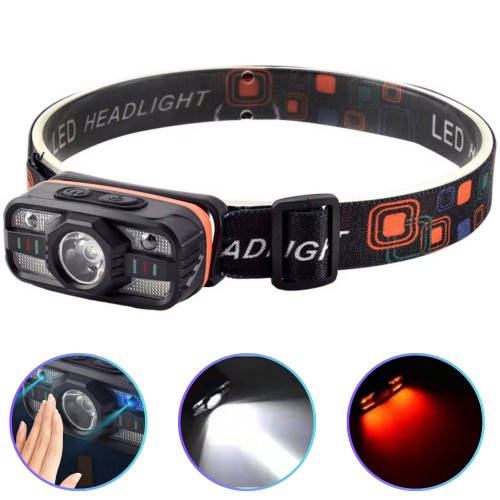 Ліхтар налобний WH-0188-XPE+SMD(White+Red), Motion Sensor, Li-Ion акумулятор, ЗП Type-C