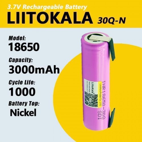 Акумулятор 18650, LiitoKala 30Q-N, 3000mAh, з контактами під паяння, ОРИГІНАЛ
