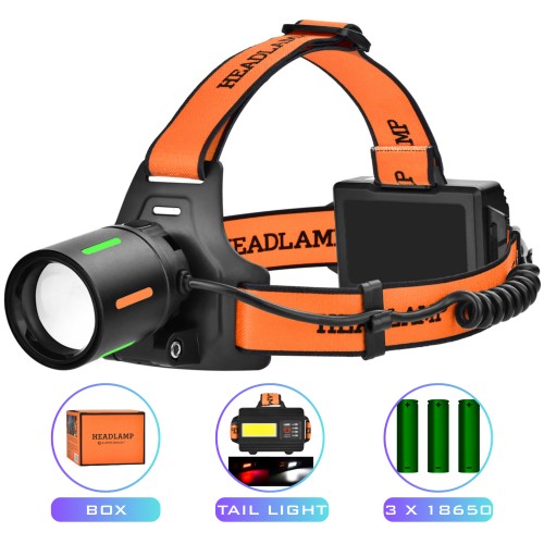 Ліхтар налобний NIGHT VISION FLUORESCENCE BL-T67-TG+COB(White+Red), 3x18650, 1 РЕЖИМ, Power Bank, ЗП Type-C, zoom