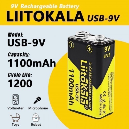 Акумулятор Крона, LiitoKala USB-9V, 1100mAh, ОРІГІНАЛ